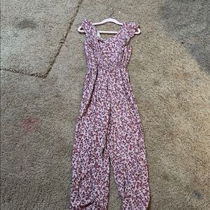 btween Pink Floral Jumpsuit with Ruffled Sleeves